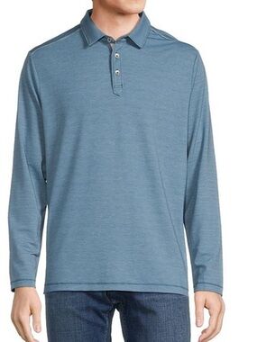 TOMMY BAHAMA long sleeve polo shirt blue 100% Pima cotton 3 buttons collar sz XL